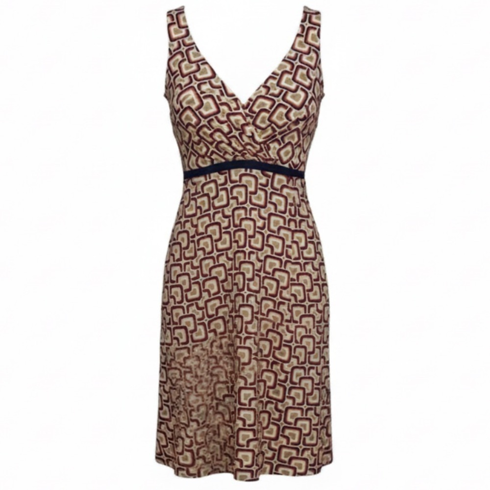 SHOSHANNA Silk Dress Orange Tan Retro Geometric Print Empire Tied Waist Size 2